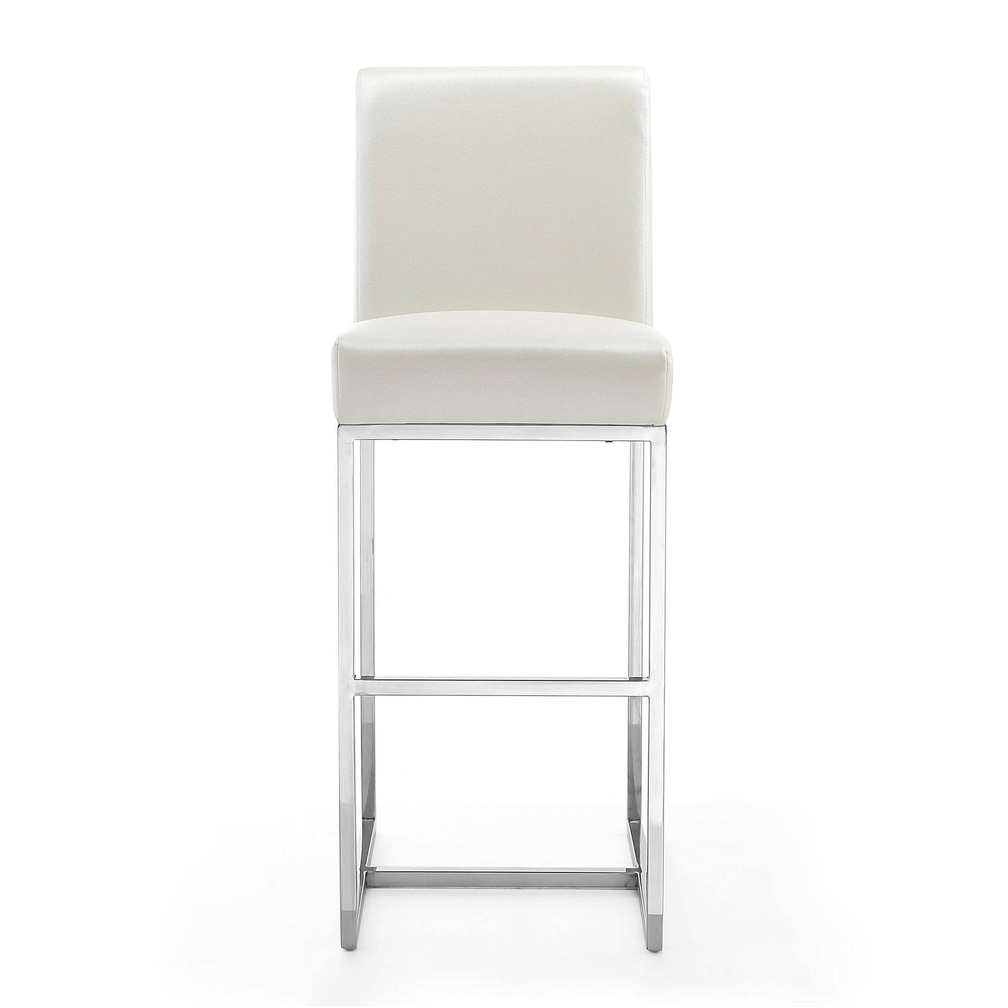 Back. Manhattan Comfort - Element Modern Metal Upholstered Barstool - Pearl White.