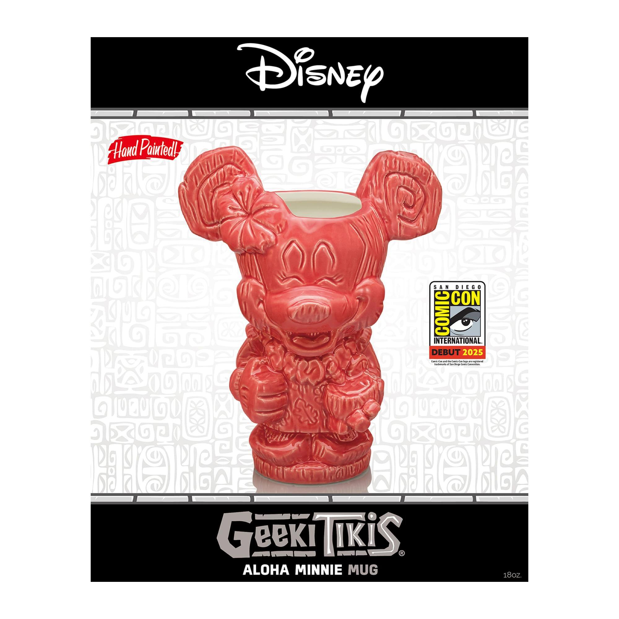 Disney Hand Painted!  
BAN.  
IEGO CON COMIC INTERNATIONAL DEBUT 2025  
- - - -- I : Geeki TIKIS.  
ALOHA MINNIE MUG 18oz
