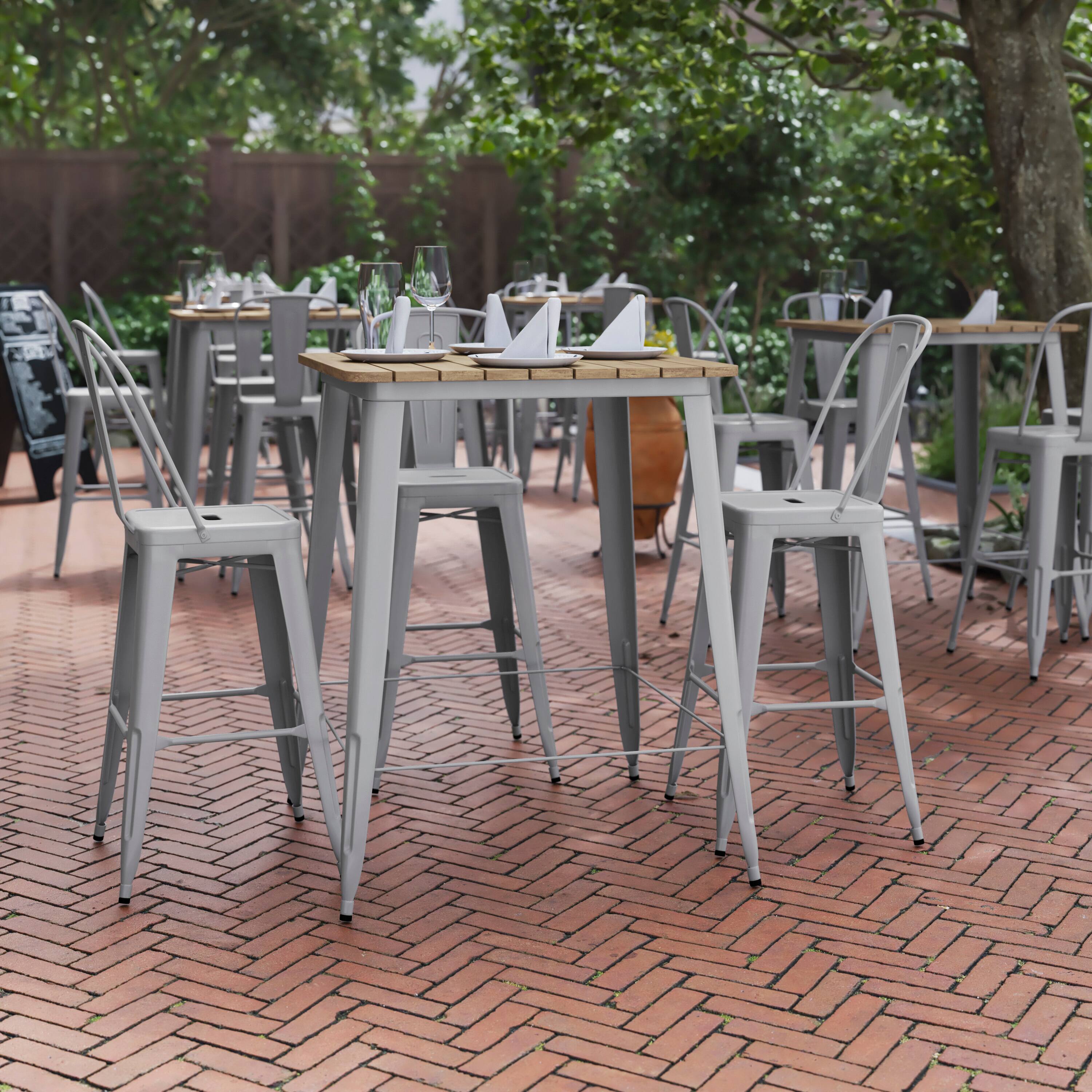 Alt View 1. Flash Furniture - Declan Commercial Indoor/Outdoor Bar Top Table, 31.5" Square All Weather Brown Poly Resin Top with Silver Steel base - Gray.
