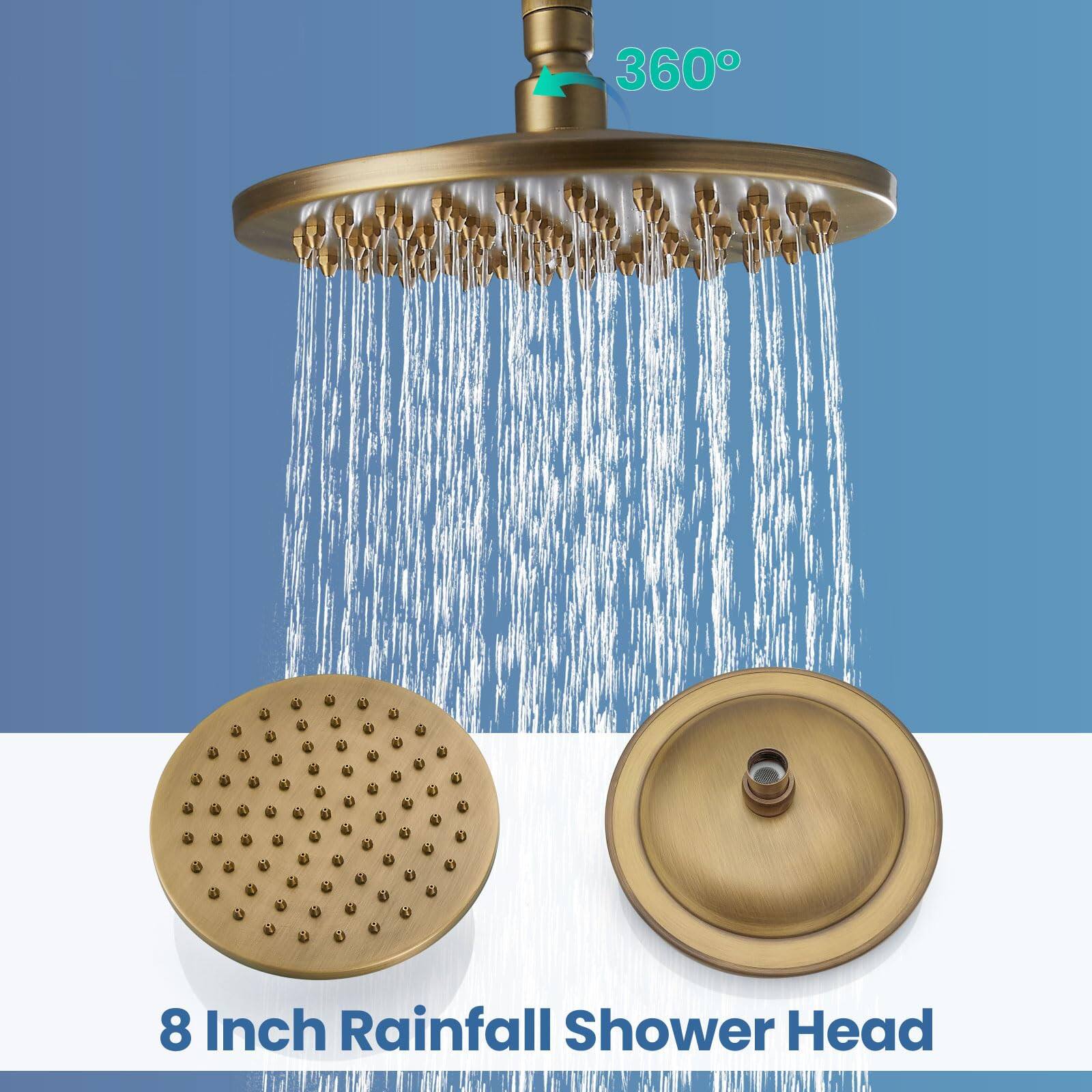 360° 8 Inch Rainfall Shower Head