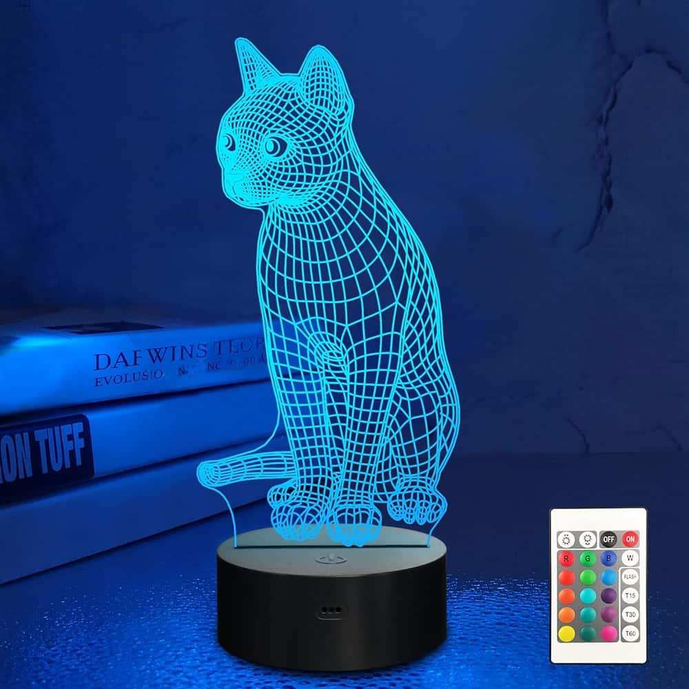 Schertz - 3D Cat Night Light – 16-Color Changing Illusion Lamp with Remote for Kids’ Rooms