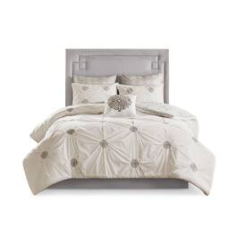 Gracie Mills - Donna Shabby Chic Reversible 6-Piece Embroidered Cotton Comforter Set - Ivory