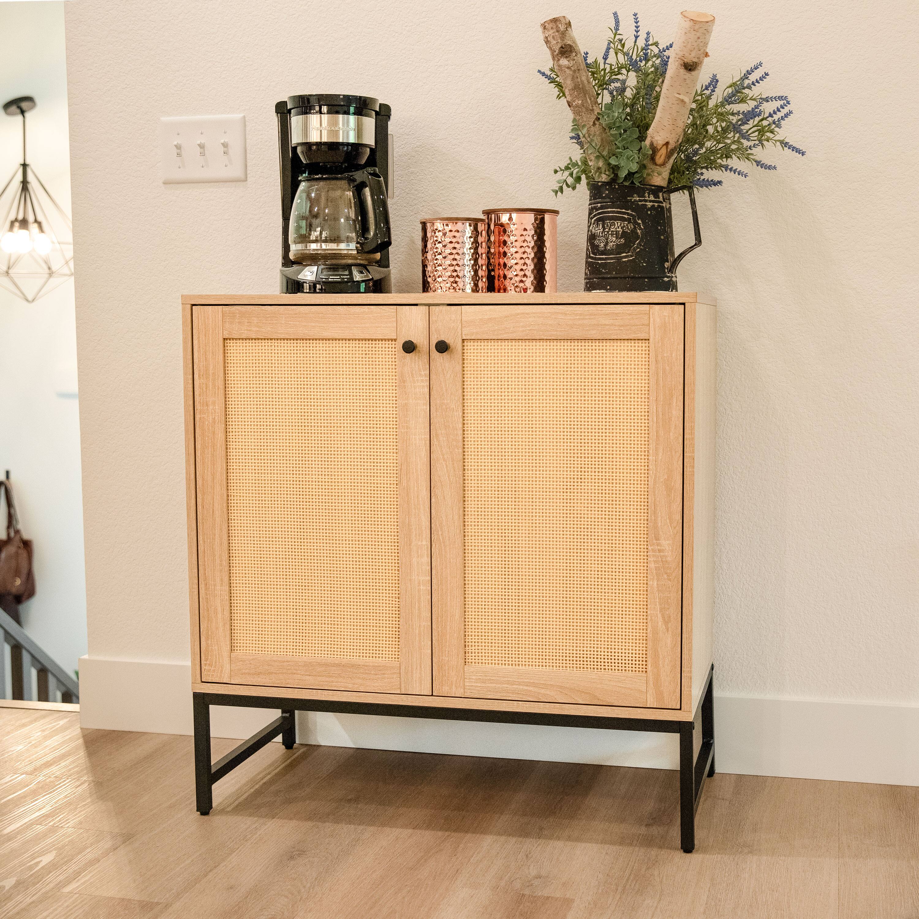 Alt View 7. Sunnydaze - 2-Door MDF Accent Cabinet with Shelf/Rattan Doors - Light Oak.