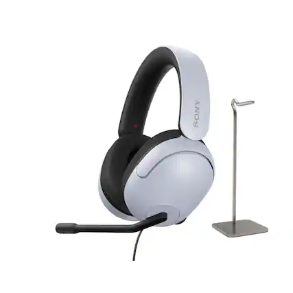 Front. Sony - Sony INZONE H3 Wired Gaming Headset with 360 Spatial Sound with Headphone Stand - White.