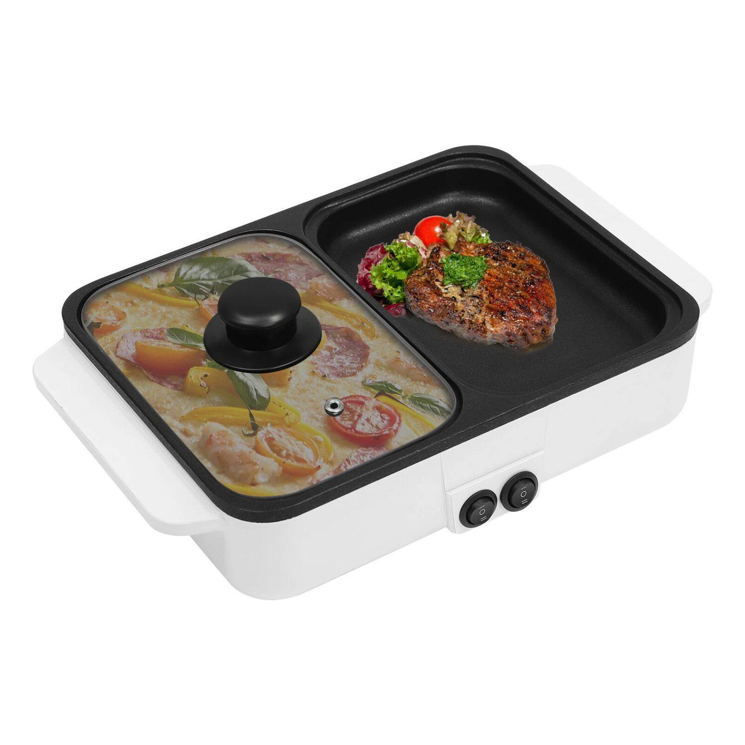 Alt View 3. Home Collection - 2-in-1 Electric Hot Pot with Non-Stick BBQ Grill – 1200W Dual Cooking Shabu Hot Pot and Barbecue Pan - White.