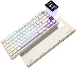 Wikistore - AL80 Wireless Mechanical Keyboard,Full Aluminum CNC,LCD Display,Hot Swappable Gasket Mount(Beige, Gateron Zero Switch) - Beige/Khaki