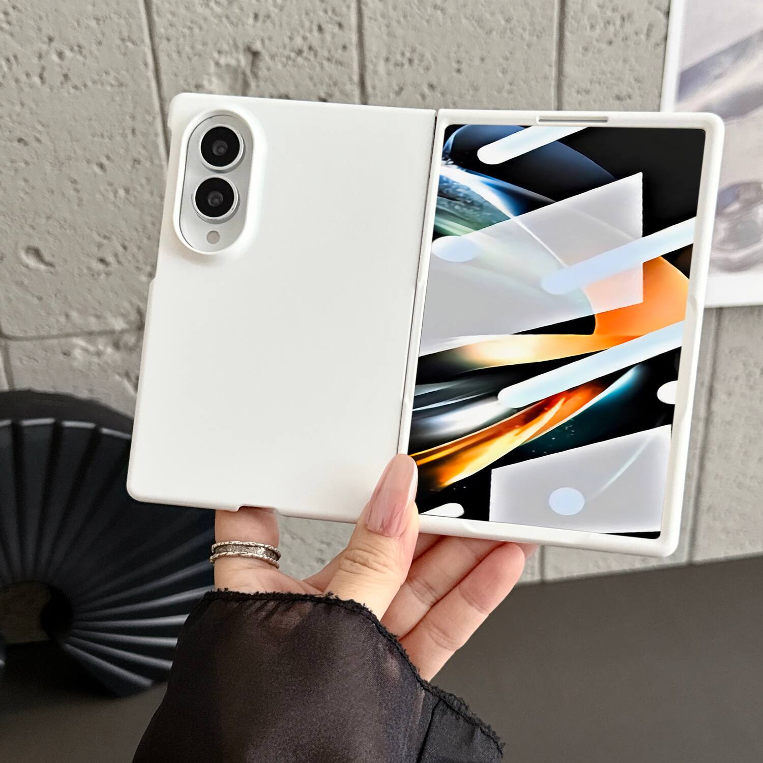 Angle. Dteck - for Samsung Galaxy Z Fold8 Rugged Slim Case with Built-in Tempered Glass Protector,Skin-Friendly Shockproof PC Cover - White.