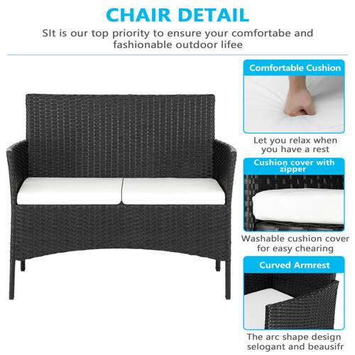 CHAIR DETAIL

It is our top priority to ensure your comfortable and fashionable outdoor life.

Comfortable Cushion
Let you relax when you have a rest

Cushion cover with zipper
Washable cushion cover for easy cleaning

Curved Armrest
The arc shape design is elegant and beautiful