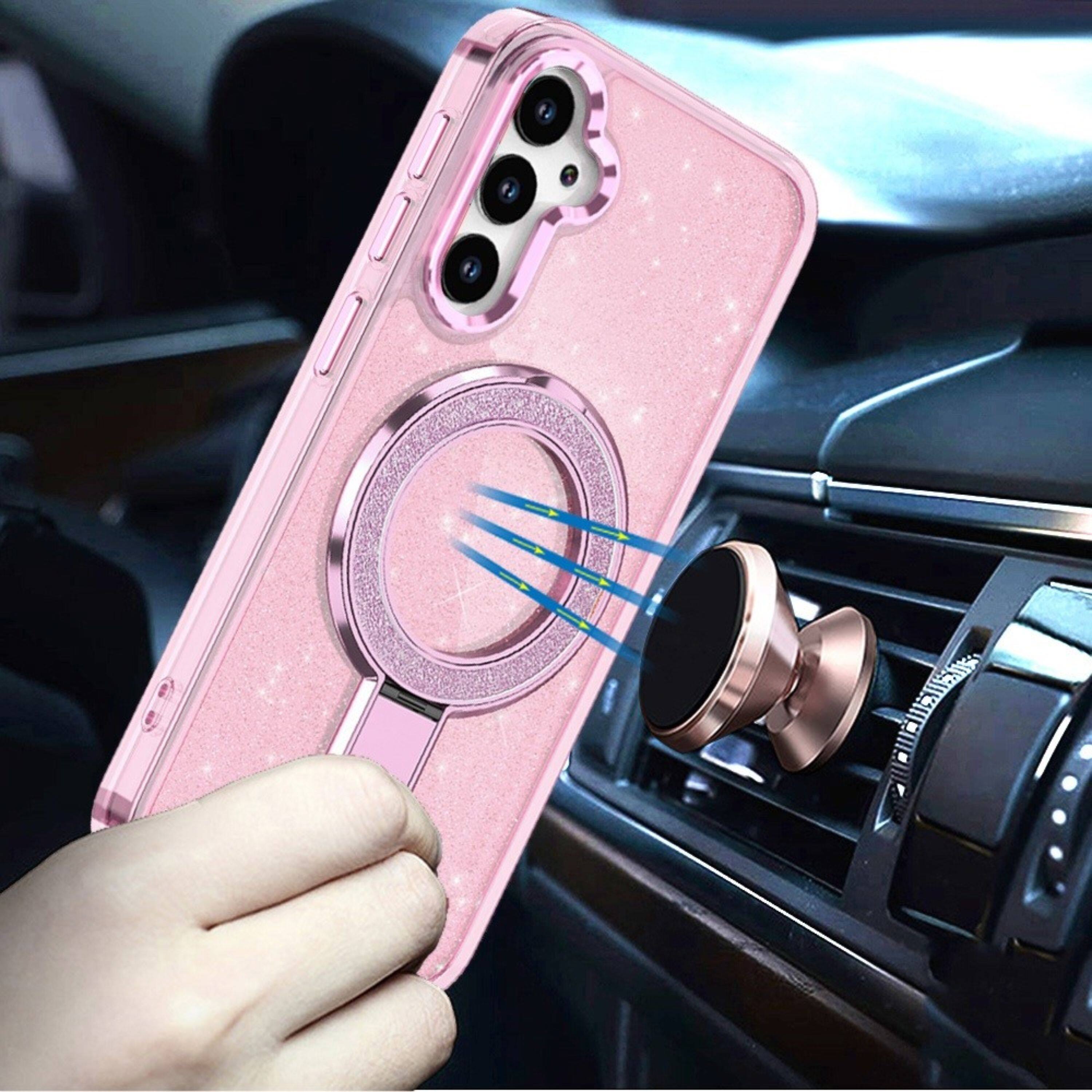 Angle. Kitcheniva - Translucent Glitter Magnetic Circle Case With Tempered Glass For Samsung S26 Plus Light Pink - Light Pink.
