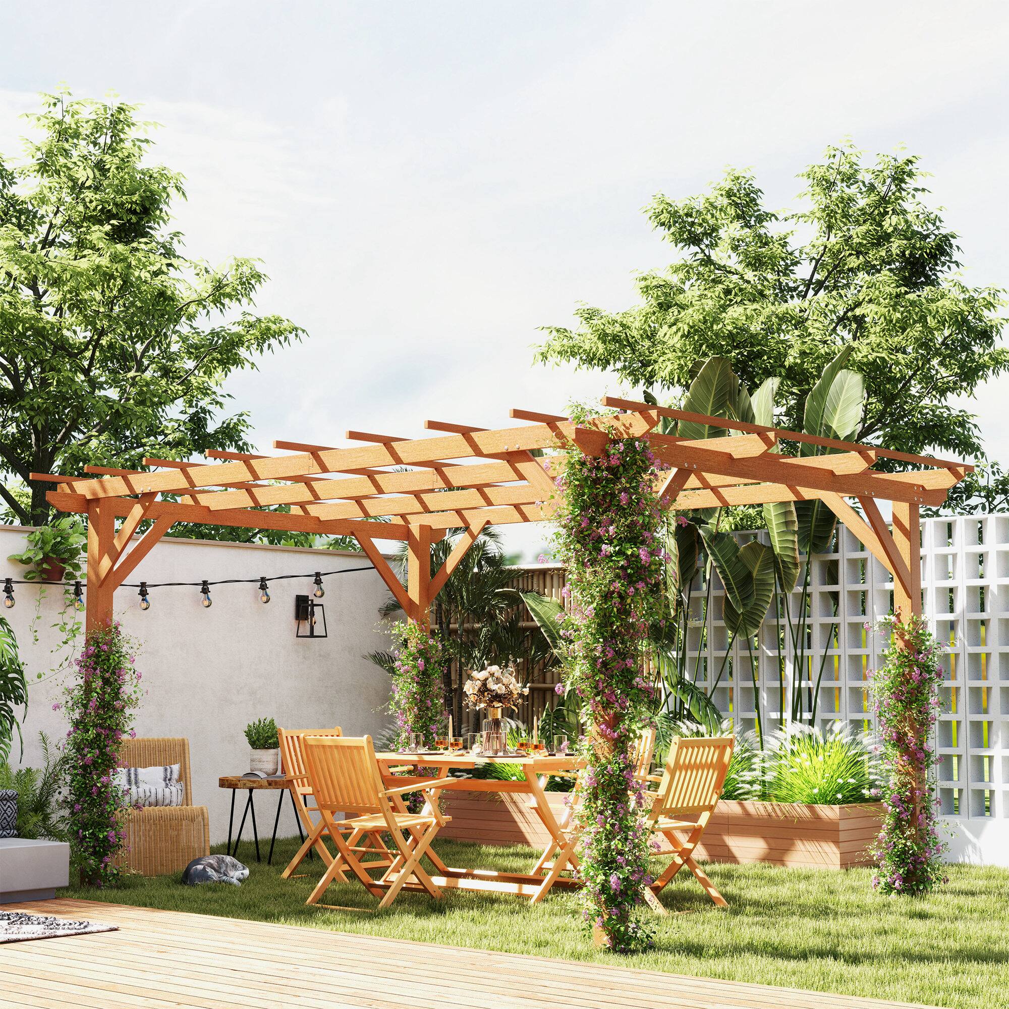 Alt View 1. Outsunny - x 13' Wood Pergola, Outdoor Gazebo Grape Trellis with Stable Structure for Climbing Plant Support - Dark Brown.