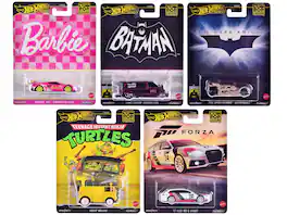 "Pop Culture 2024" 5 piece Set E "Premium Series" Diecast Model Cars by Hot Wheels - Multicolor