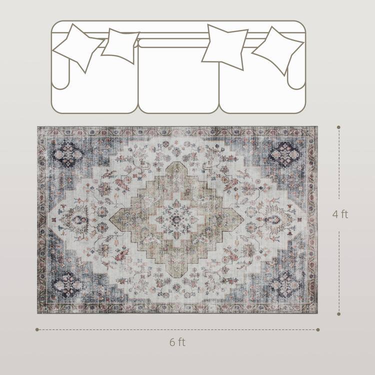 Alt View 5. PULUZ - 4x6 Area Rug, Vintage Machine Washable Rug, Non-Slip Carpet for Living Room, Bedroom, Dining Room - Brown and Green.