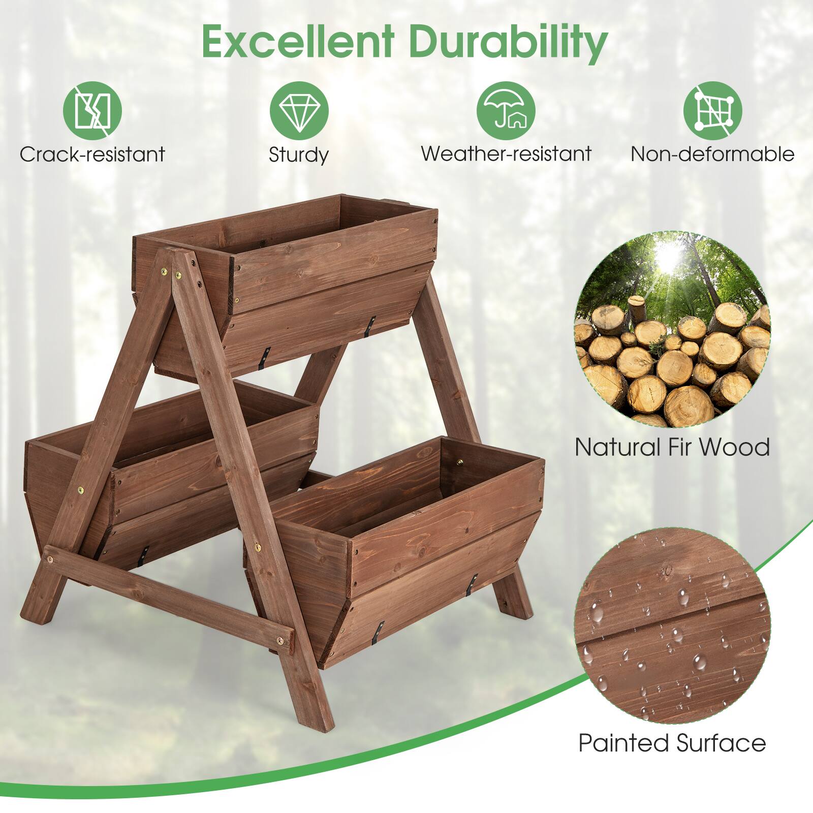 Excellent Durability  
- Crack-resistant  
- Sturdy  
- Weather-resistant  
- Non-deformable  
- Natural Fir Wood  
- Painted Surface