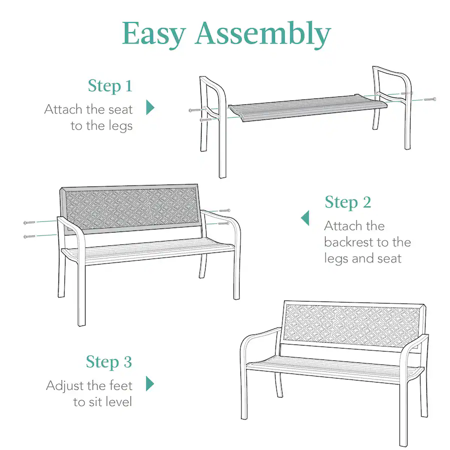 Best Choice Products Indoor Outdoor Steel Garden Bench w/ Geometric ...
