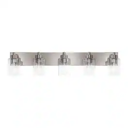Jonathan Y - Irving 36" 5-Light Seeded Glass/Iron Modern Contemporary LED Vanity Light, Nickel - Nickel/Clear