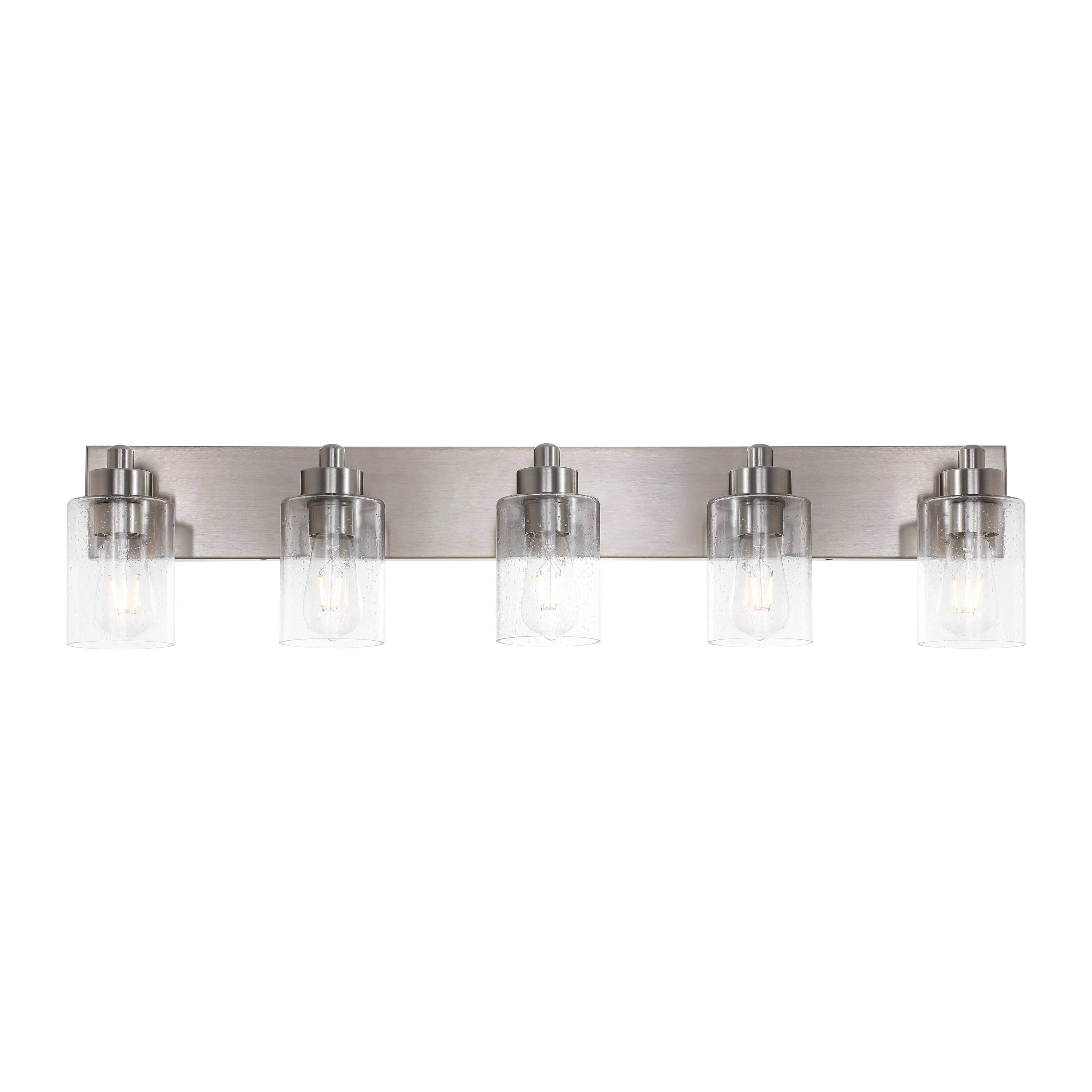 Front. Jonathan Y - Irving 36" 5-Light Seeded Glass/Iron Modern Contemporary LED Vanity Light, Nickel - Nickel/Clear.