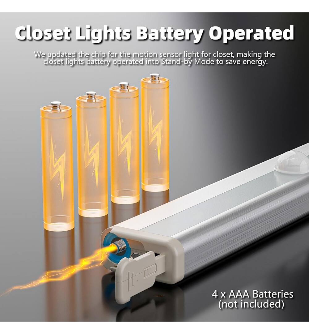 Closet Lights Battery Operated

We updated the chip for the motion sensor light for closet, making the closet lights battery operated into Stand-by Mode to save energy.

4 x AAA Batteries (not included)