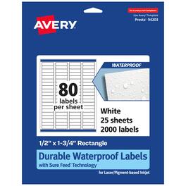Avery - Waterproof Rectangle Labels, .5" x 1.75", 2,000 - White