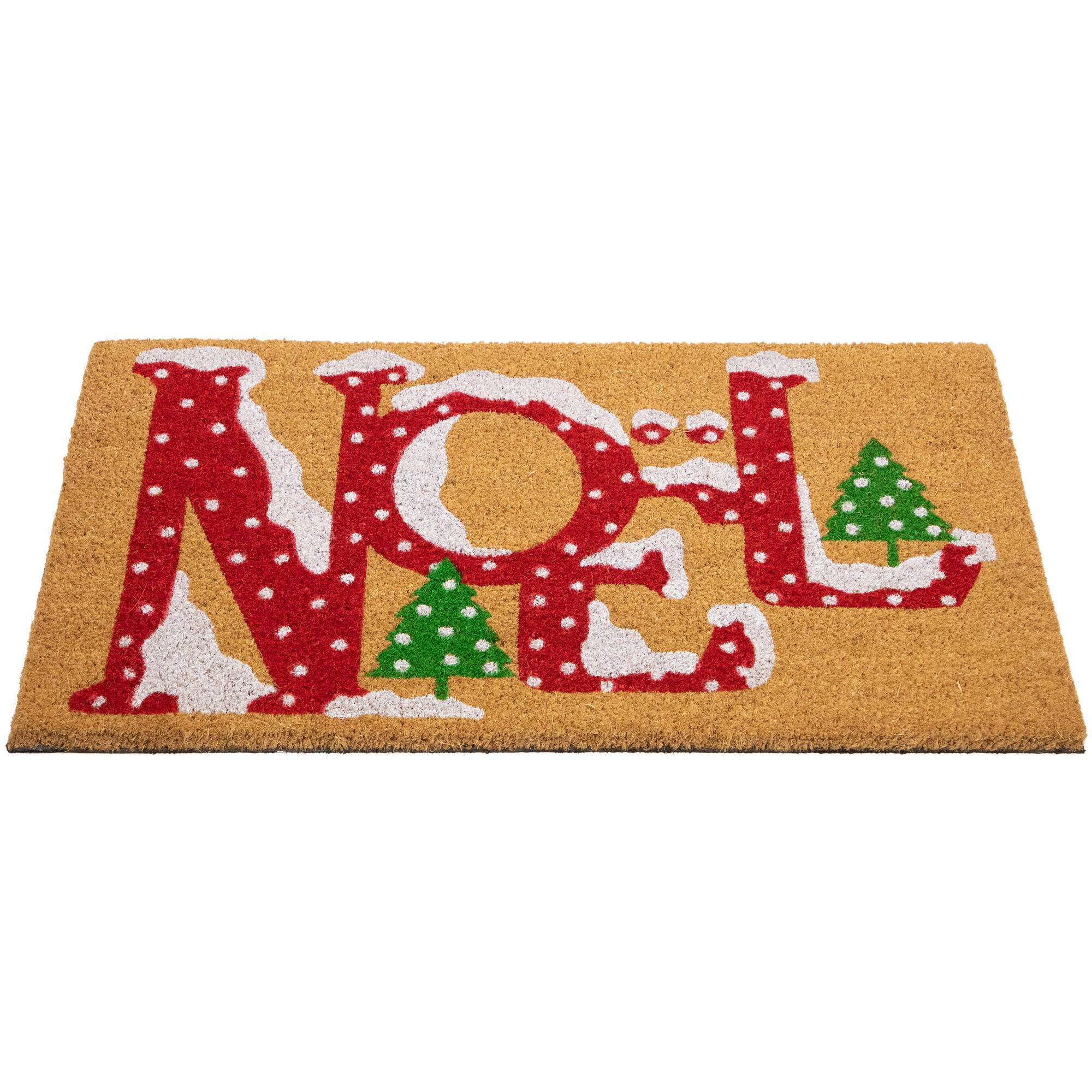 Alt View 3. Northlight - Brown and Red "Noel" Natural Coir Outdoor Christmas Doormat 18" x 30" - Brown.