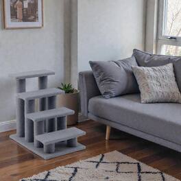 BreeBe - Carpeted 4-Step Cat Tree Climber with Ramp and Integrated Scratch Post - Gray