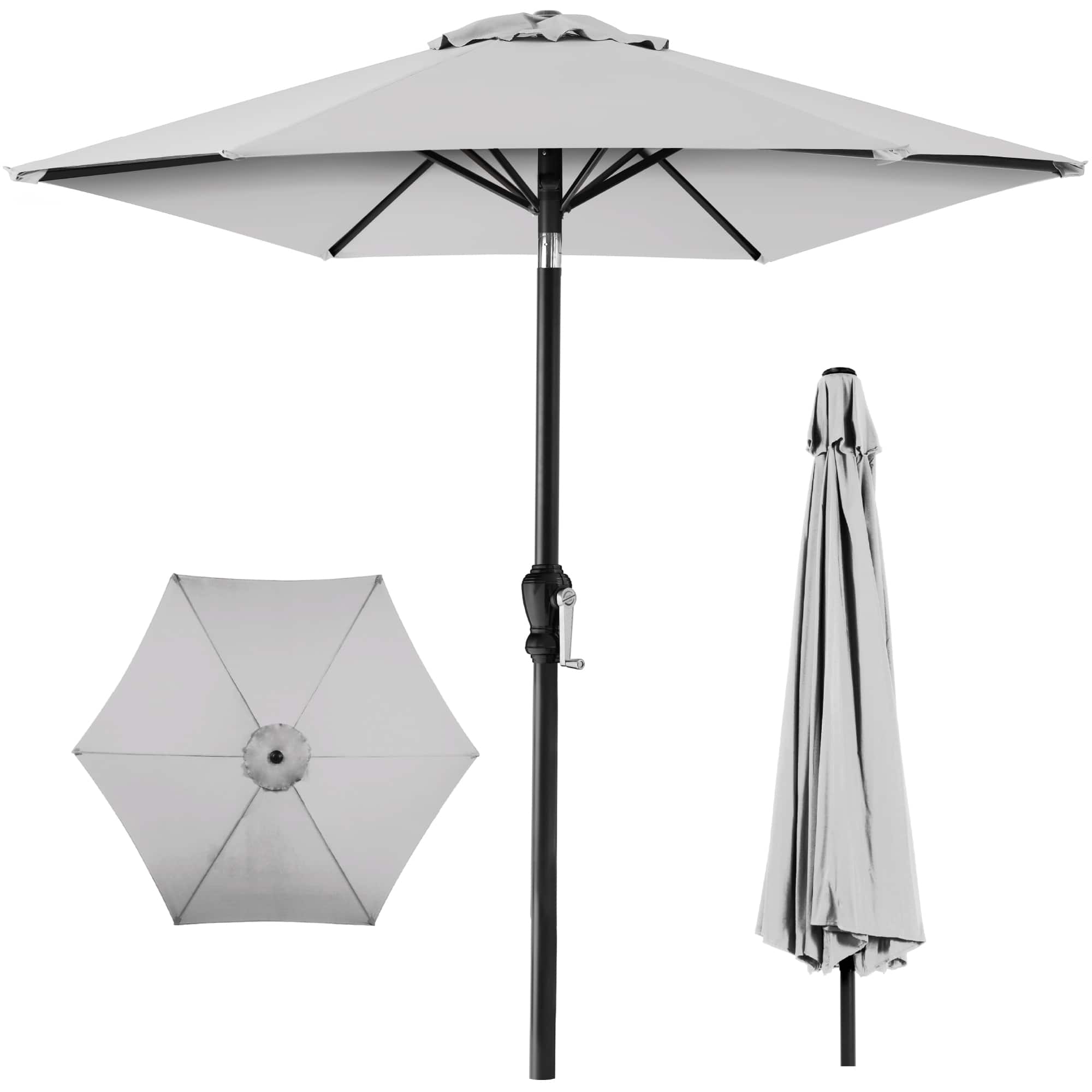 Front. Best Choice Products - Best Choice Products 10ft Outdoor Steel Market Patio Umbrella w/ Crank, Tilt Push Button, 6 Ribs - Fog Gray - Fog Gray.