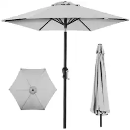 Best Choice Products - 10ft Outdoor Steel Market Patio Umbrella w/ Crank, Tilt Push Button, 6 Ribs - Fog Gray