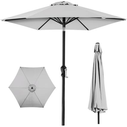 Front. Best Choice Products - Best Choice Products 10ft Outdoor Steel Market Patio Umbrella w/ Crank, Tilt Push Button, 6 Ribs - Fog Gray - Fog Gray.
