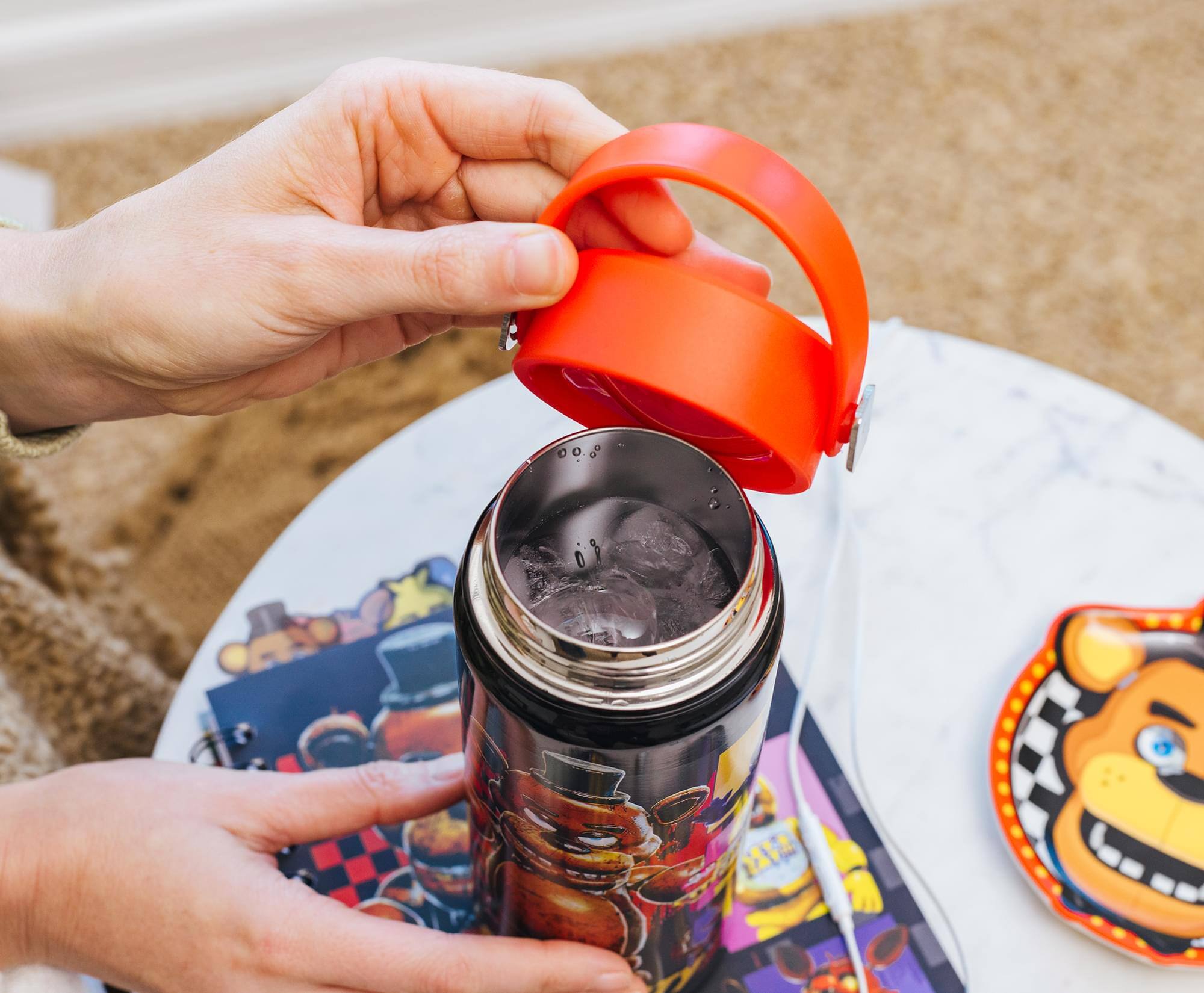 Alt View 3. Silver Buffalo - Five Nights At Freddy's "Let's Party" 20-Ounce Stainless Steel Water Bottle - Red.