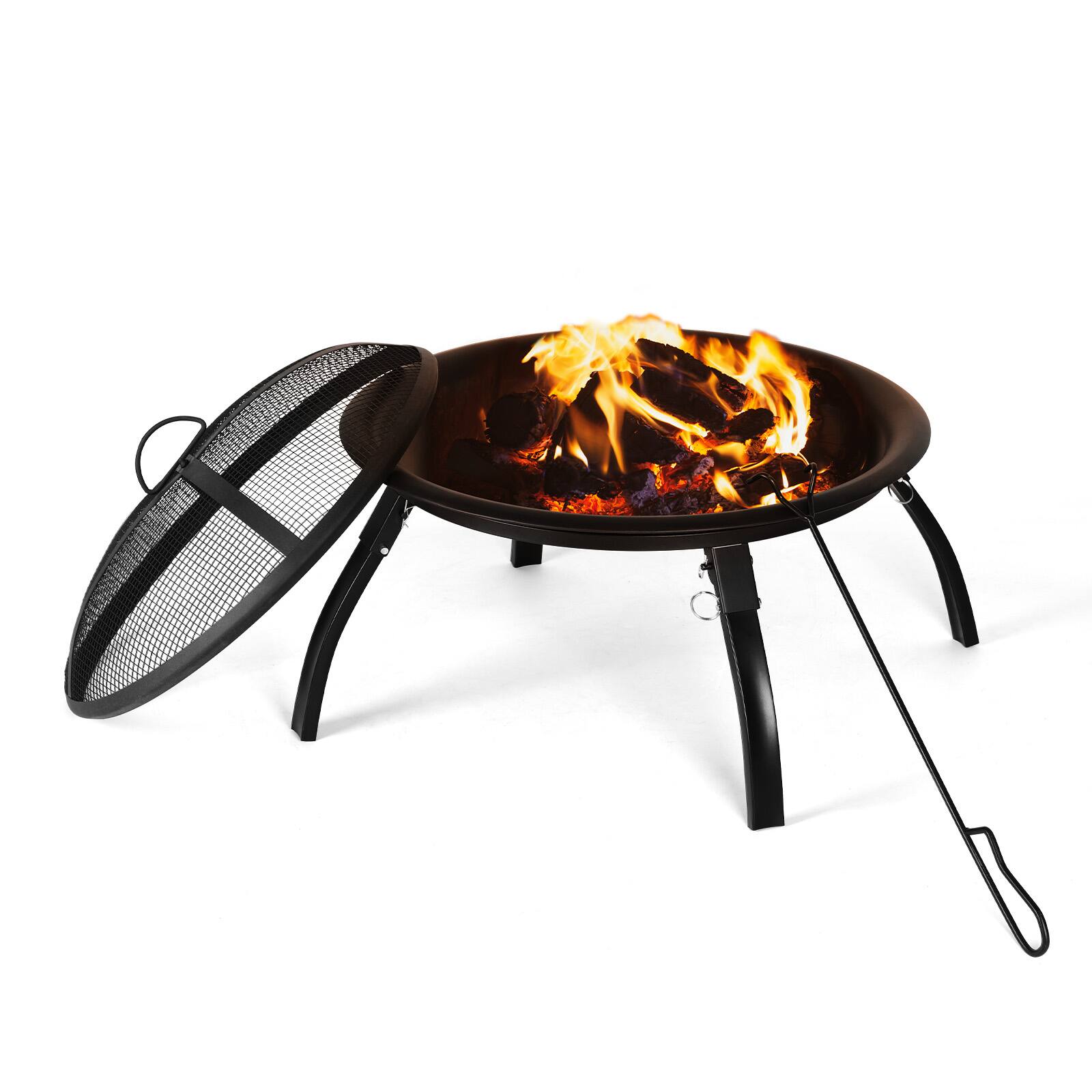 Front. Oumilen - 22" Foldable Outdoor Fire Pit with Grill & Spark Screen.