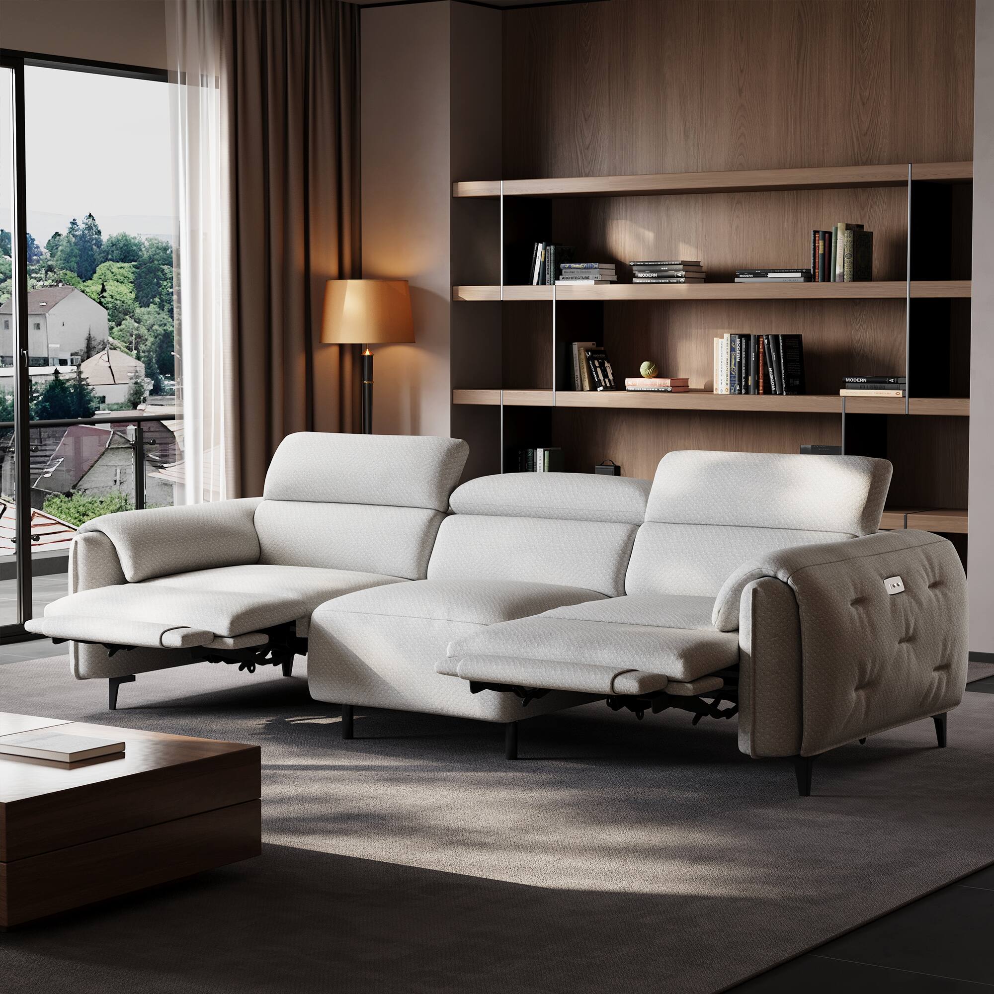 Alt View 2. luck idea - 104.3" Electric Seat Sofa, 2 Seats Reclining Home Theater Seats - Gray.