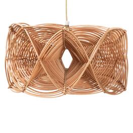 bali & pari - Jeneth Natural Rattan Pendant Lampshade - Coastal Boho Ceiling Light Cover with Handcrafted Geometric Design - Natural Brown