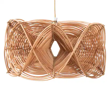Front. bali & pari - Jeneth Natural Rattan Pendant Lampshade - Coastal Boho Ceiling Light Cover with Handcrafted Geometric Design - Natural Brown.