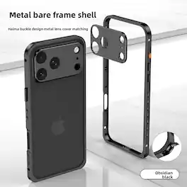 Dteck - Aluminum Bumper Case for Apple iPhone 17 Pro with Independent Camera Protector, Slim Shockproof Metal Phone Cover - Black