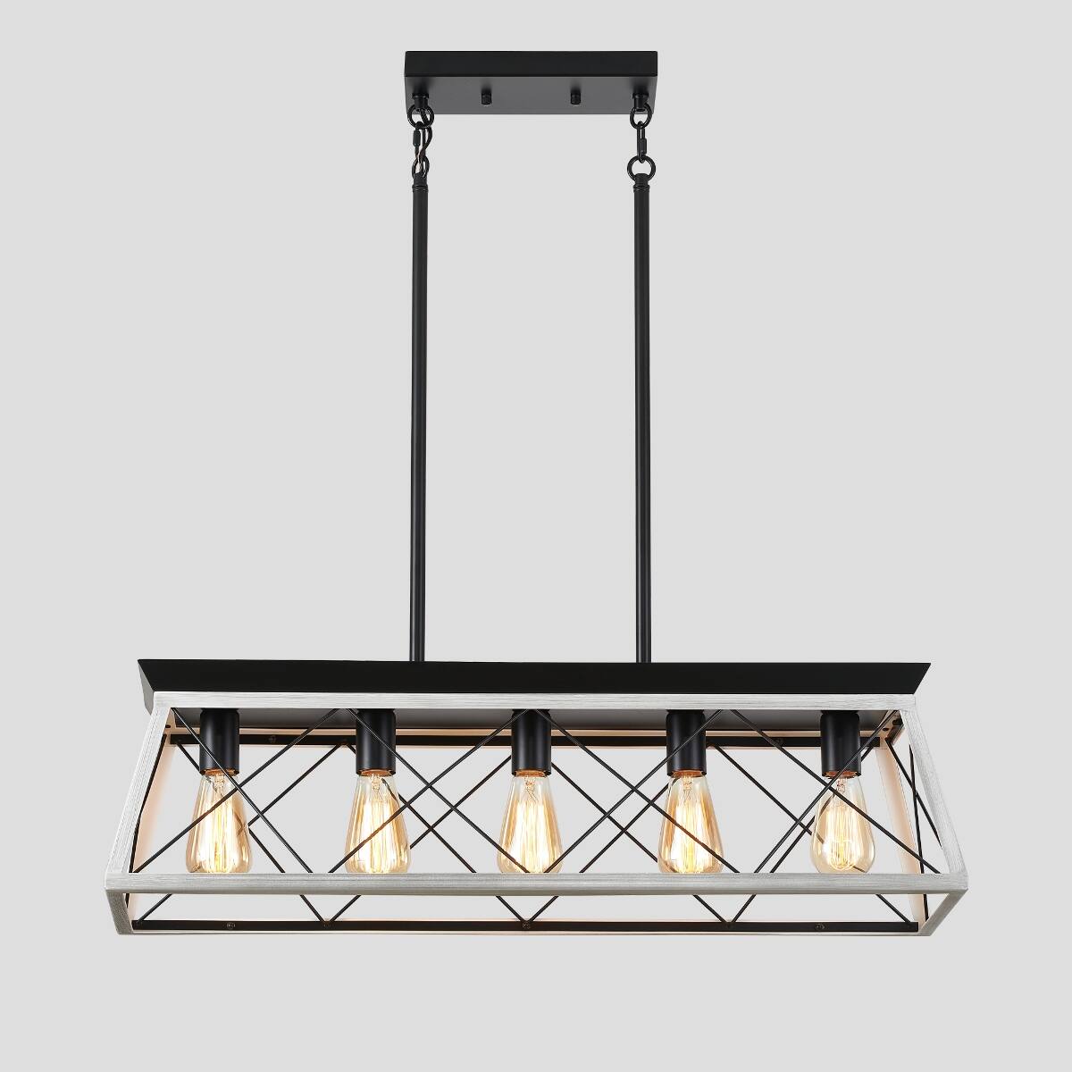 Alt View 10. Loheer - Loheer 5 Light Farmhouse Chandelier White Iron Dining Room Pendant Light for Kitchen Island.