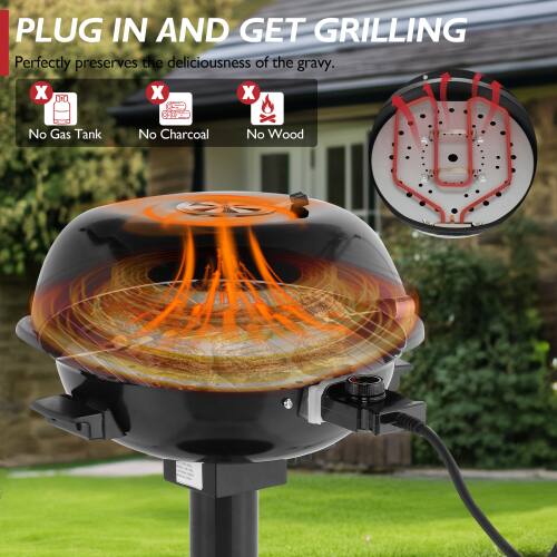 PLUG IN AND GET GRILLING  
Perfectly preserves the deliciousness of the gravy.  

No Gas Tank  
No Charcoal  
No Wood