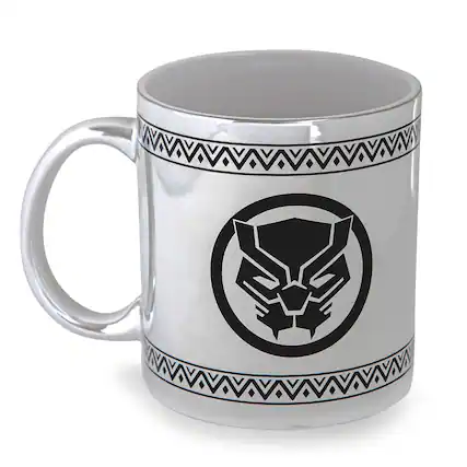Front. Silver Buffalo - Marvel Black Panther Tribal Borders Electroplated Ceramic Mug | Holds 20 Ounces - White.
