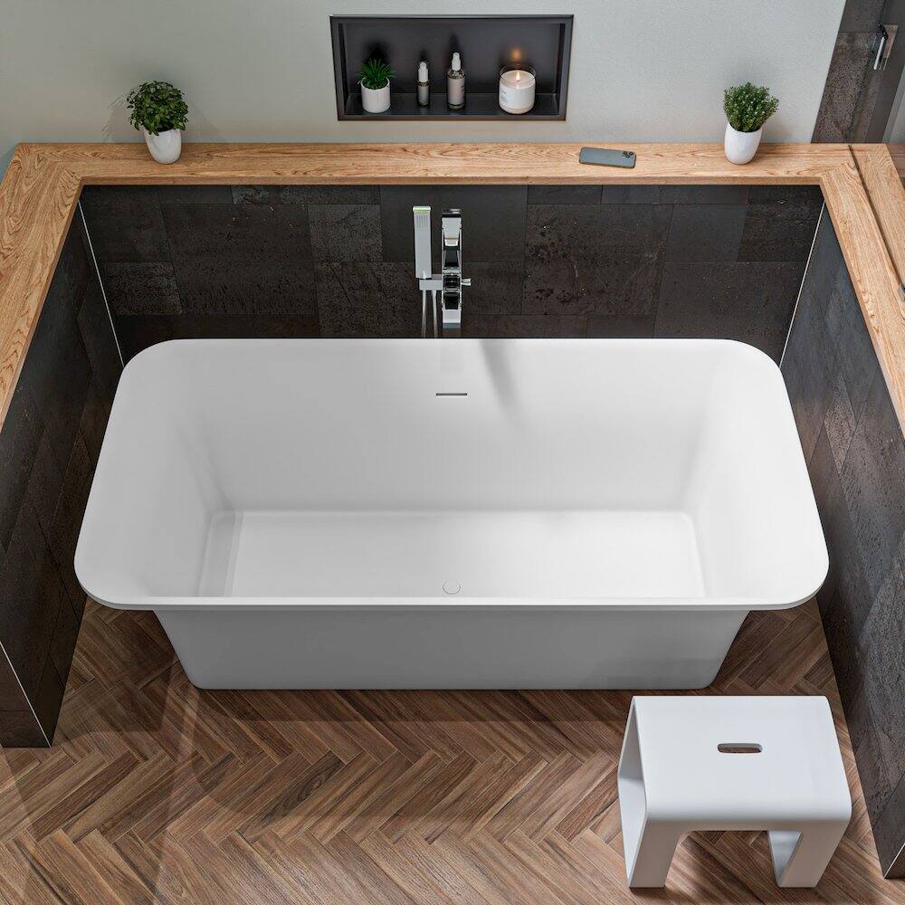Alt View 1. Alfi - White Matte Solid Surface Resin Bathroom / Shower Stool - White.