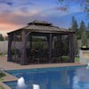 Front. PURPLE LEAF - 10' X 14' Outdoor Hardtop Gazebo for Patio Bronze Aluminum Frame Pavilion with Navy-Blue Curtain - 10' X 14'.