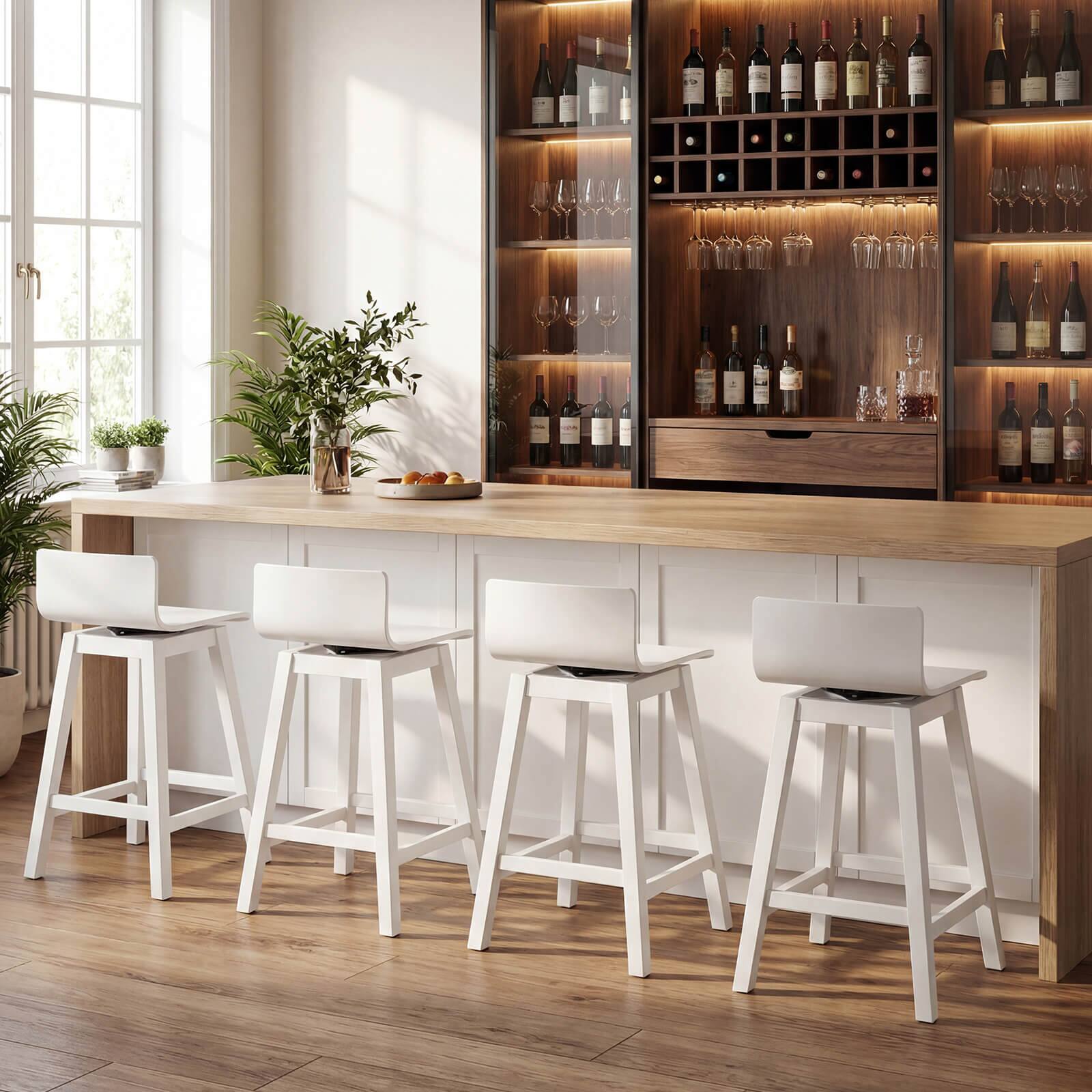 Alt View 1. Costway - Costway 24.5" Counter Height Bar Stools Set of 4 with Footrest Solid Rubber Wood Legs - White.
