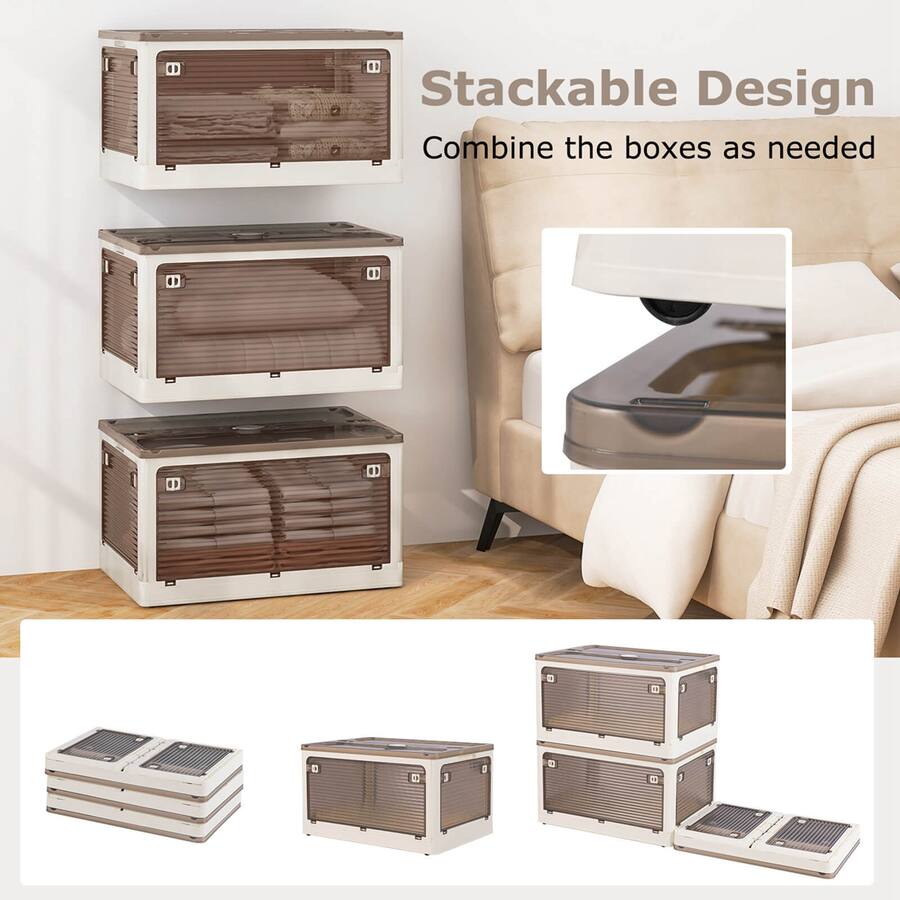 54 Inch Storage Box Costway 3 Pack Stackable Storage Bins with Lids 54 Gallon Collapsible ...
