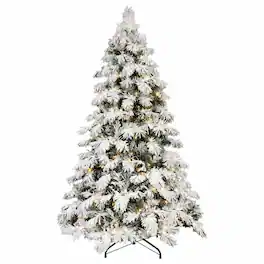 RYHNUYNE - 8 Ft Flocked Scarecrow Christmas Tree With 470 Warm White LED Lights, 1242 Memory Wire Tips Snowy Decor - Green,White