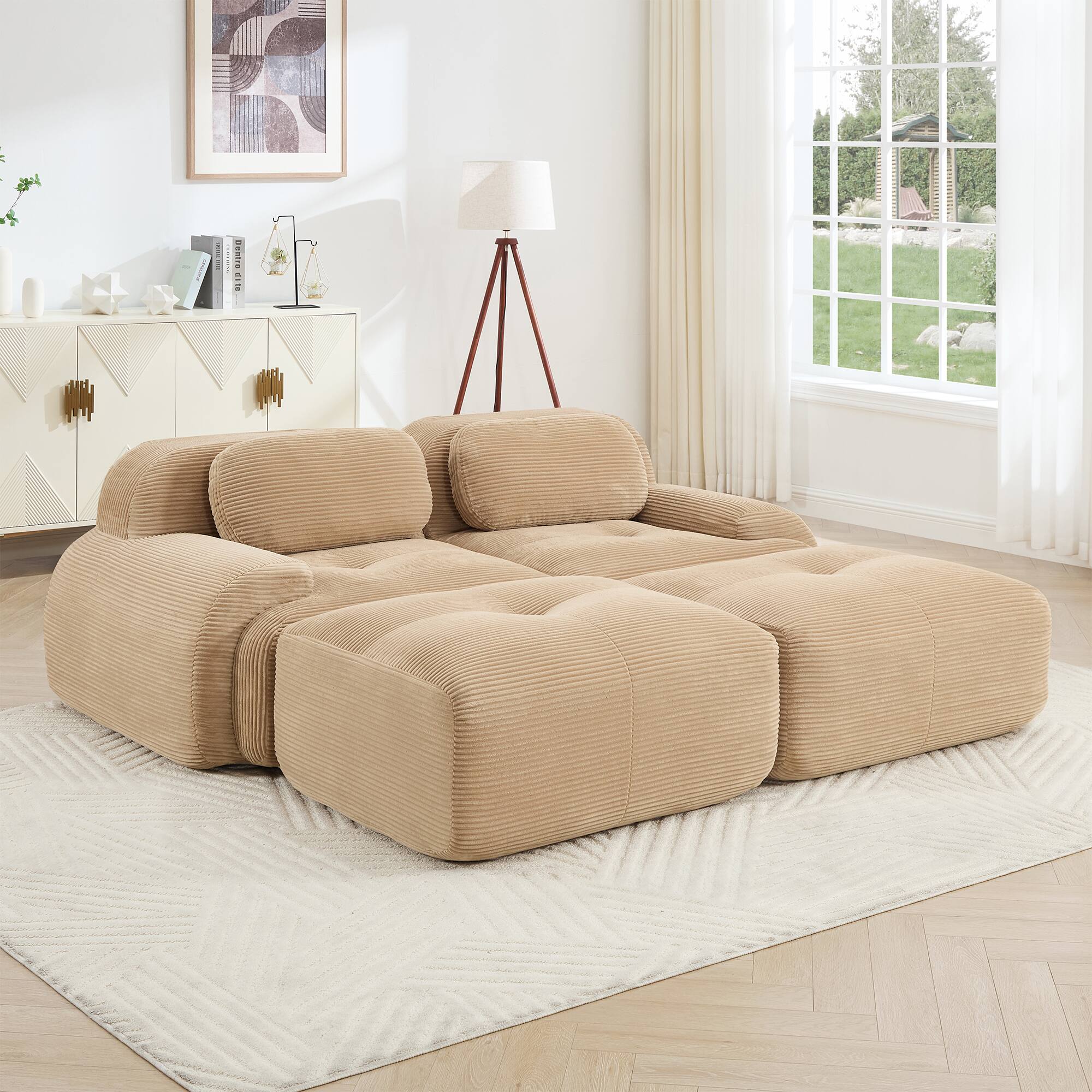 Left. LOVMOR - 2 Seat Modular No Assembly Corduroy Couch Compressed Pack Anti Slip Curved Armrests For Bedroom Lounge Soft TV - Camel.