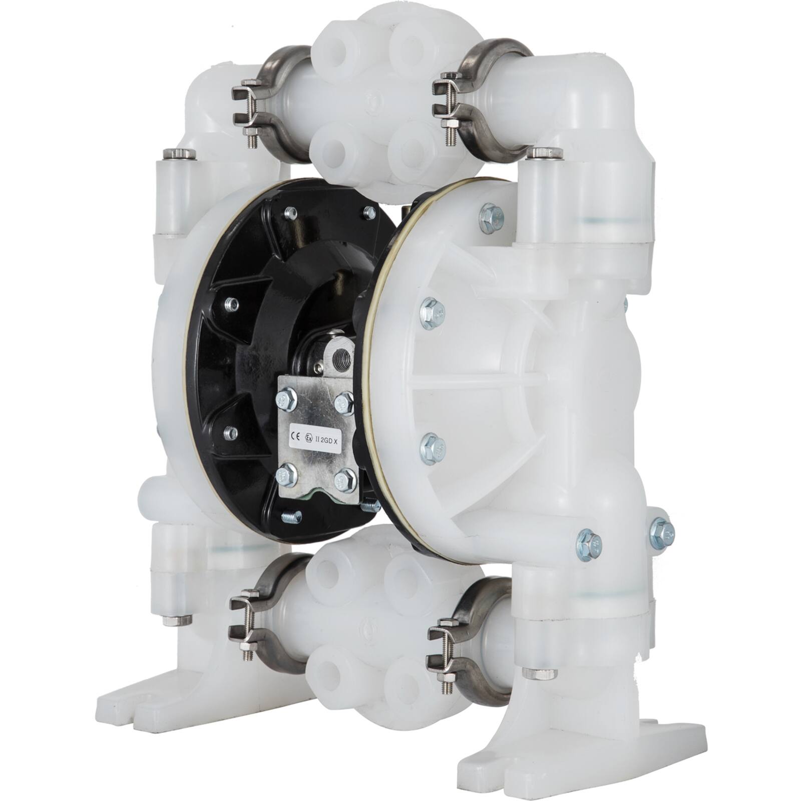 Alt View 5. VEVOR - Air-Operated Double Diaphragm Pump 1 inch Inlet/Outlet 30GPM Polypropylene Max 120PSI for Chemical and Industrial Use - White;Black.