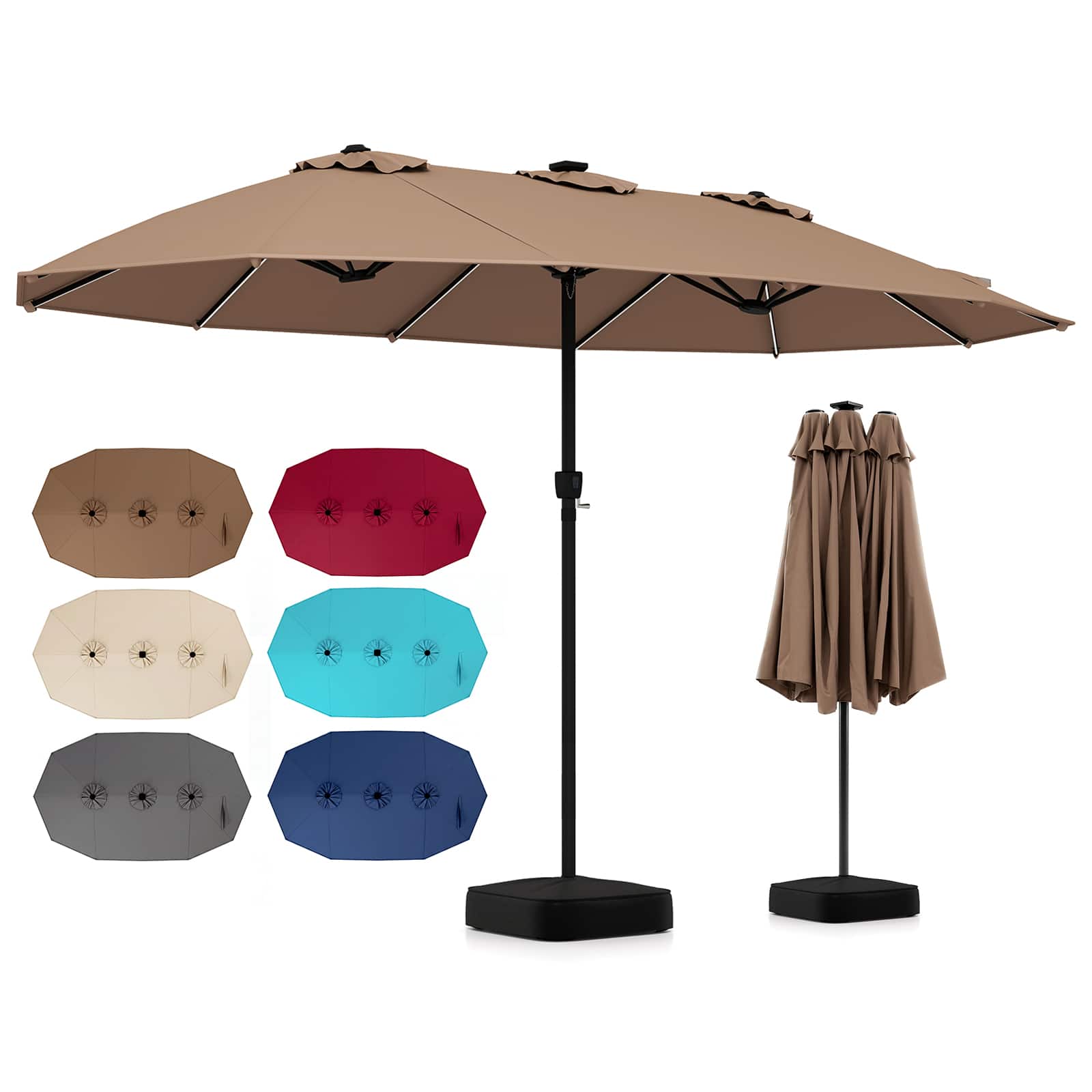 Costway - 15.5 FT Extra-Large Patio Umbrella with Base Included, 12 Ribs, 12 Light Modes - Brown price history on PriceWatchPro