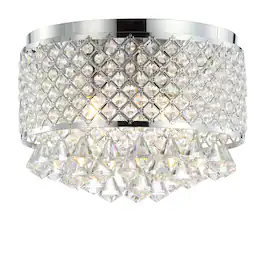 Jonathan Y - Evelyn 14.7" 3-Light Crystal Drops/Metal LED Flush Mount, Chrome - Chrome/Clear