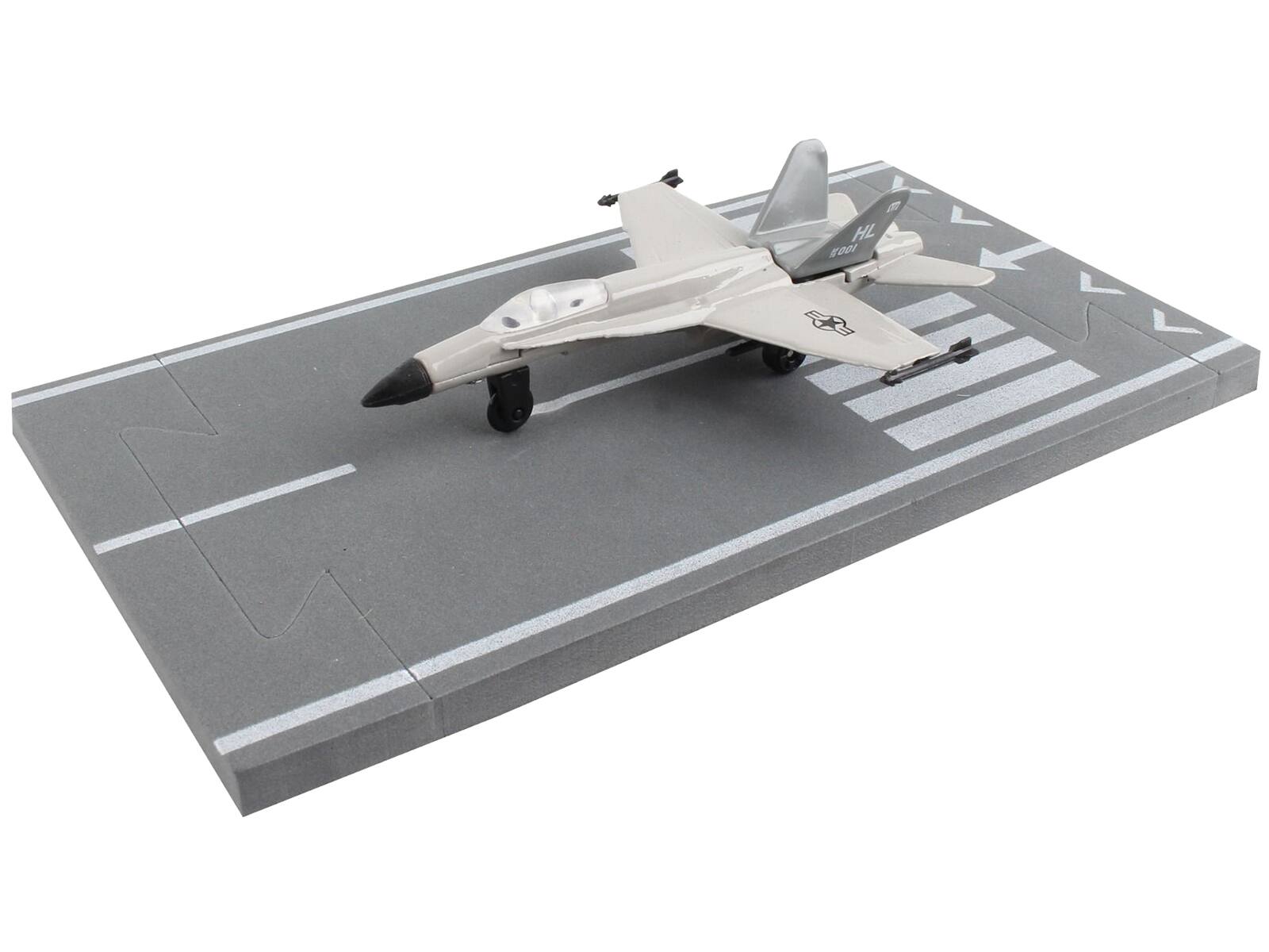 Left. Runway24 - McDonnell Douglas F/A-18C Hornet Fighter Aircraft Gray United States Navy with Runway Section Diecast Model Airplane - Gray.