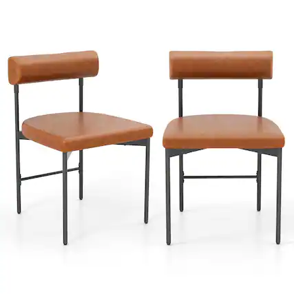 Front. Gymax - Gymax Dining Chair Set of 2 Faux Leather Upholstered Kitchen Side Chair w/ Curved Brown - Brown.