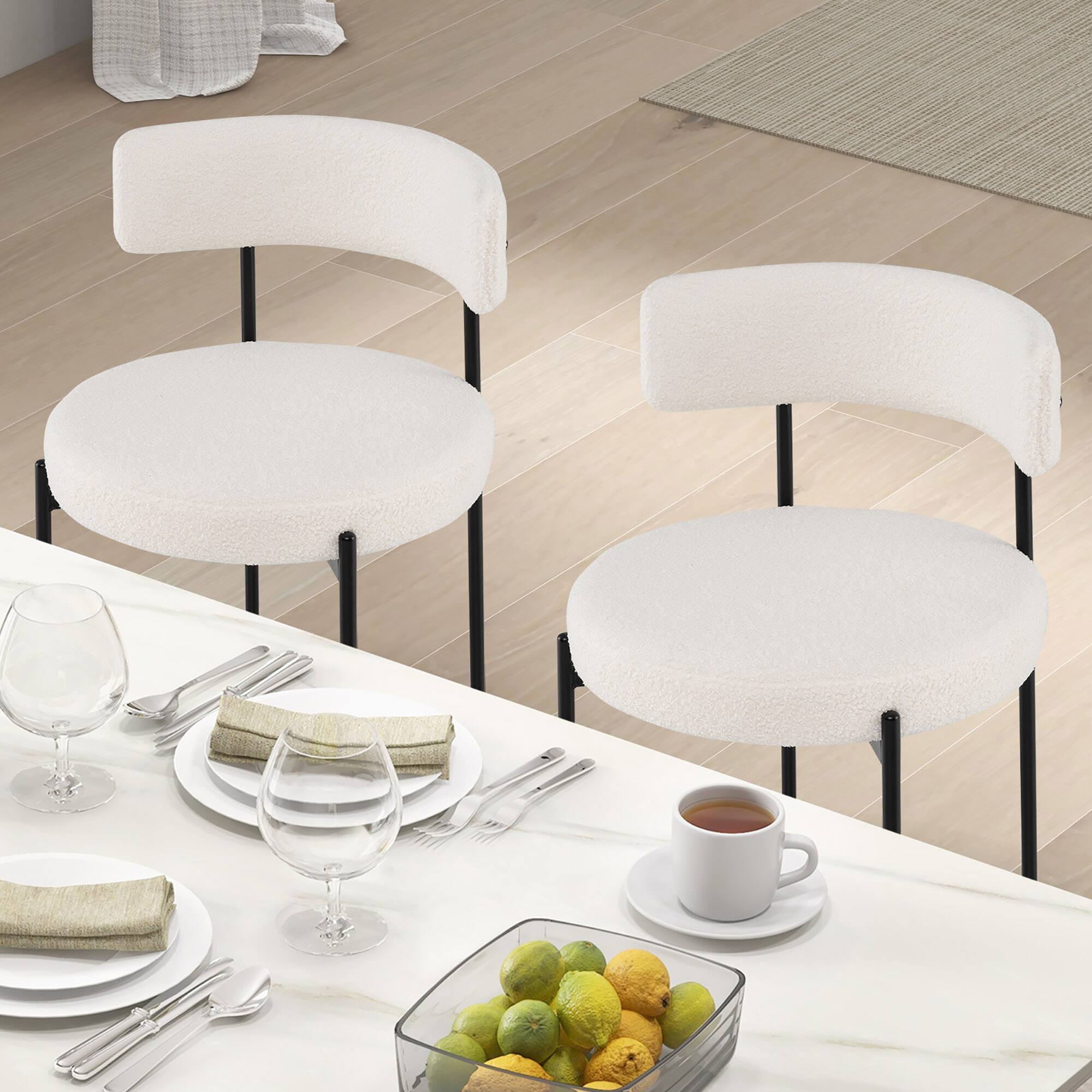 Alt View 4. Gymax - Gymax Round Dining Chairs Set of 4 w/ Curved Backrest Filled Sponge Metal Legs - White.