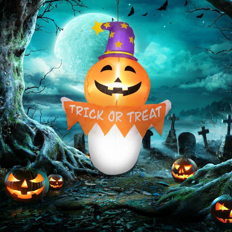 PULUZ 3.4ft Inflatable Halloween Window Sticker Ghost with Face, Blow ...