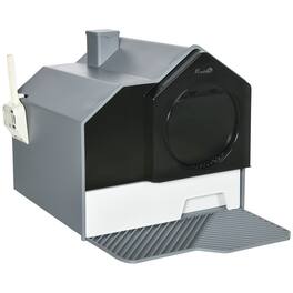 Pawhut - Hooded Cat Litter Box with Mat, Pan, Odor Control, Easy-Clean Pull-Out Drawer, Handle, Scoop - Gray